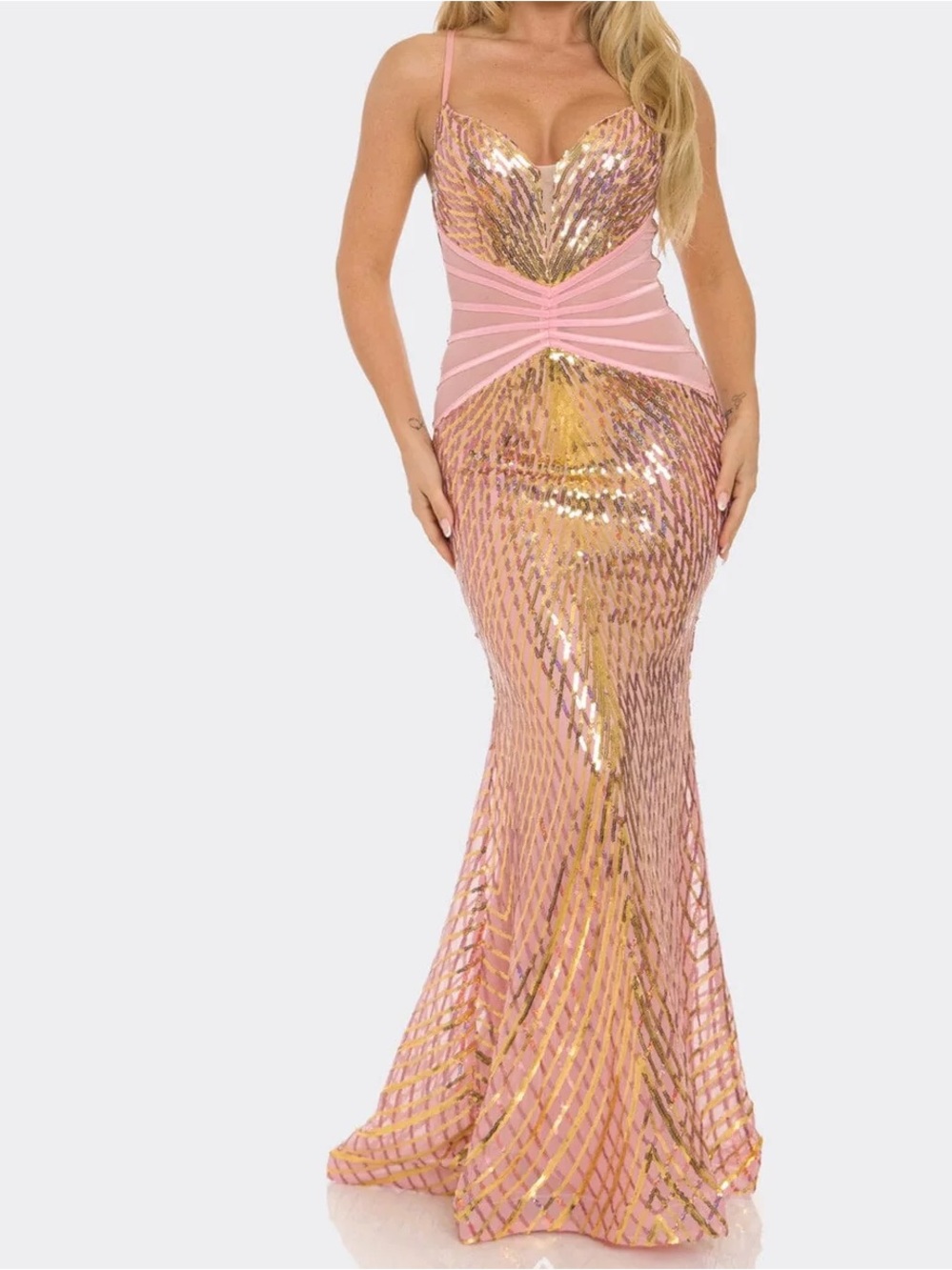 Banjul Pink and Gold Sequined Mermaid Maxi Dress
